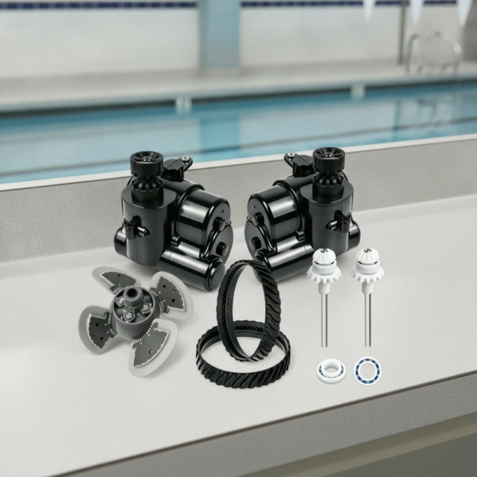 Kit Réfection pour Robot Piscine MX8 Pro avec Courroies à Bans Noires et Roues à pour Assurer Une Traction Adapté aux Piscines à Revêtement Liner et Béton