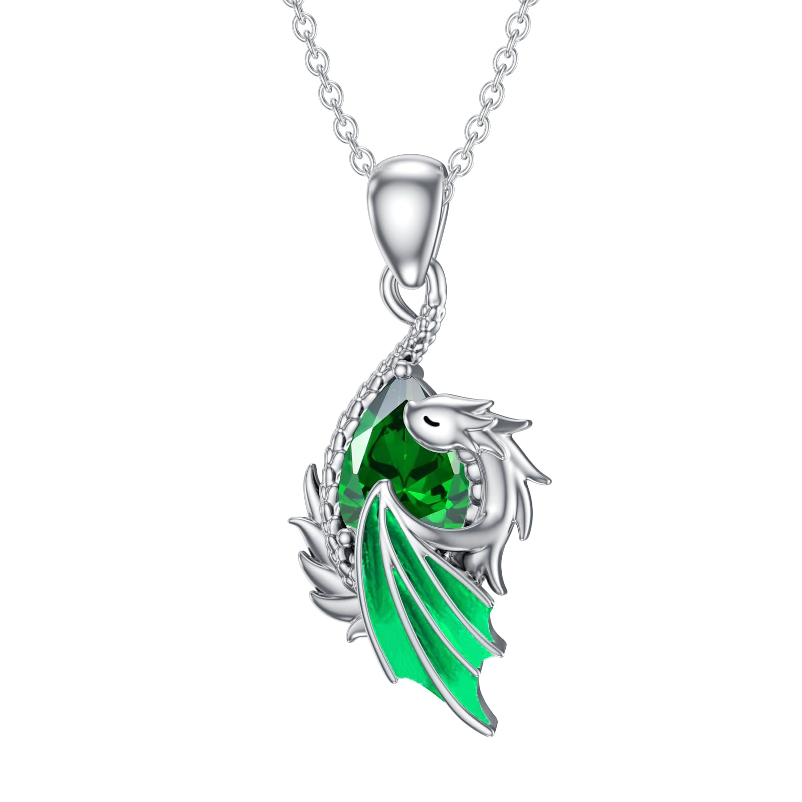 LONAGO Dragon Birthstone Necklace Wyvern Dragon Pendant Necklace Gift for Women