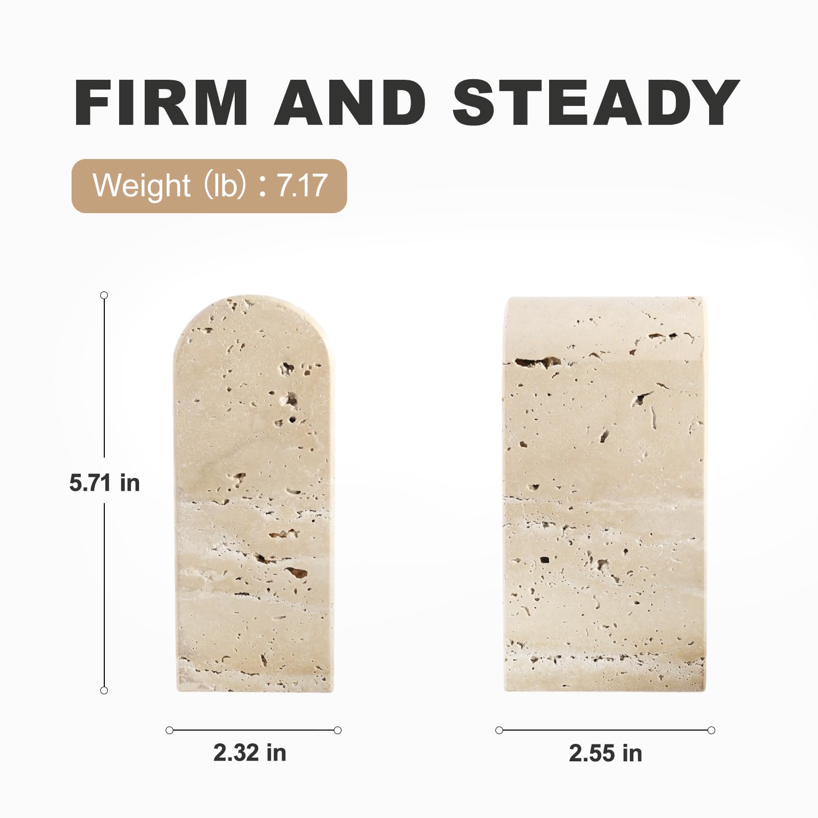 Koville Fermalibri in travertino italiano per scaffali, fermalibri decorativi, 3,2 kg, in marmo, per libreria, appartamento, decorazione per libri normali, CD/videogiochi (Travertino Romano)