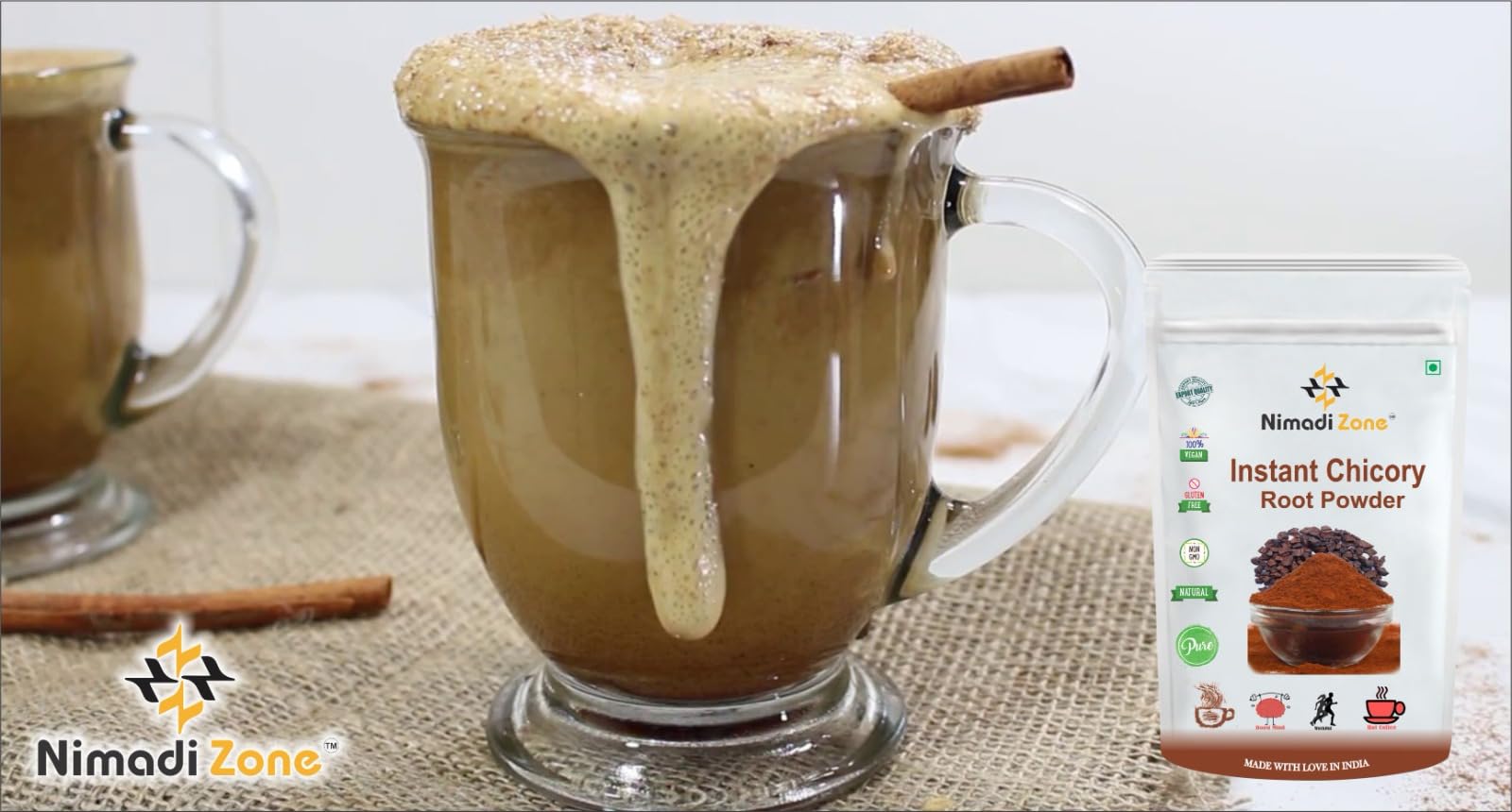 Nimadi Zone 100% Pure Instant Chicory Root Powder | Earthy Coffee Flavor Powder | High in Fiber | Varied Culinary Uses i.e Ideal for Smoothies & Baking (500 grams) - Image 3 thumbnail