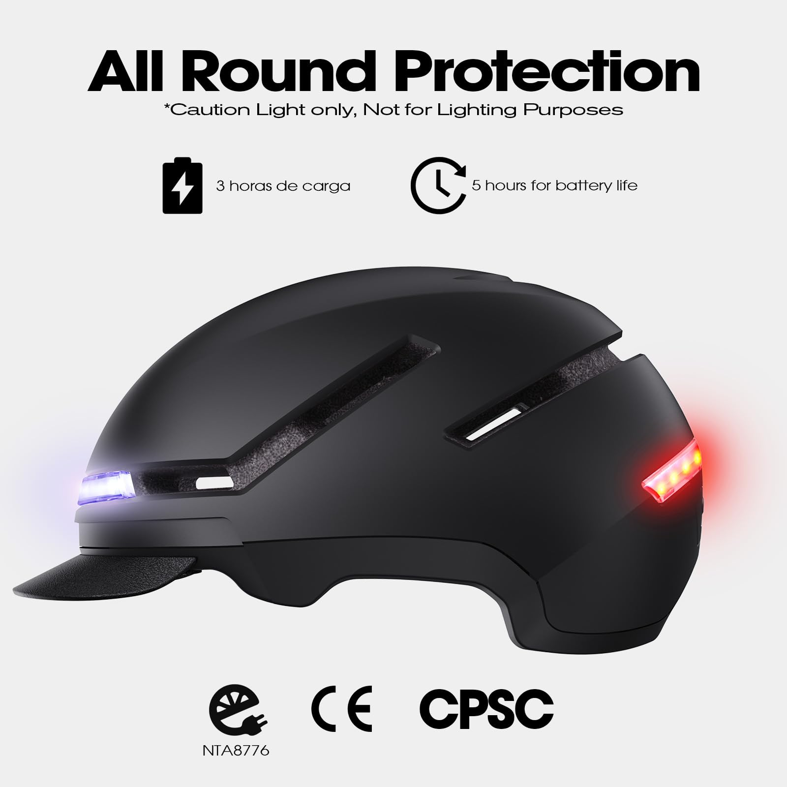 Shinmax Casque Velo Homme Femme avec Clignotants 4 Feux Arriere Feu Avant Chargement USB Adulte Bord Chapeau Amovible E-Bike S-Pedelec Scooter Electrique