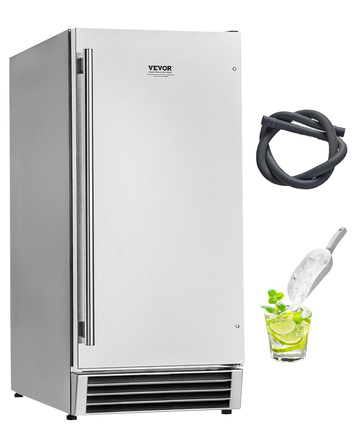 VEVOR Under Counter Ice Maker Machine, 50 Lbs/Day Built in Undercounter Ice Maker with Reversible Door, Stainless Steel, Freestanding Ice Make for Restaurant, Outdoor Kitchen, Terrace, Pool on Fridge.com