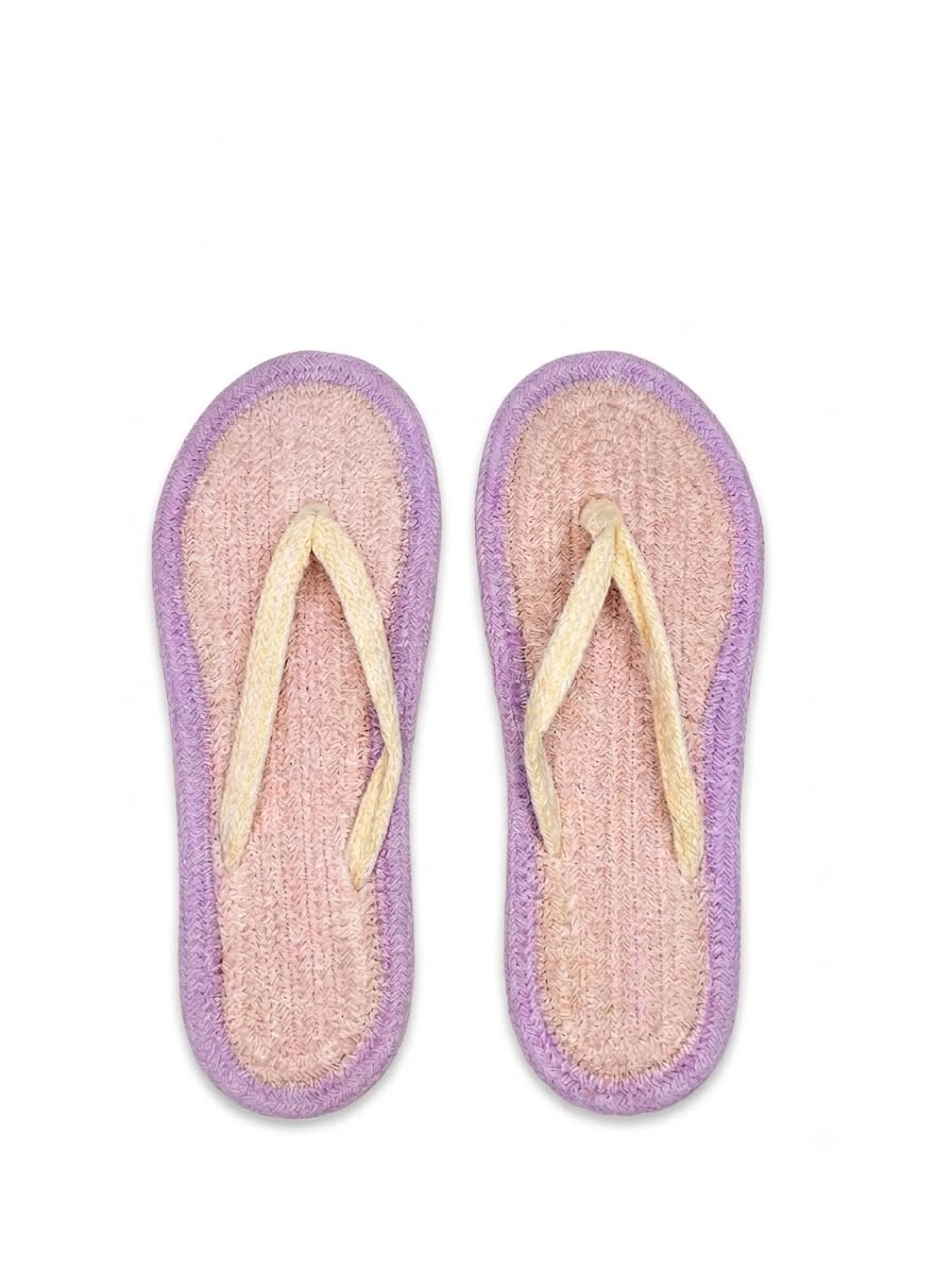 Women's Woven cotton Flip Flops, Lavender & Pink, Natural Fiber, Room slippers, Bradid slippers-picture-22