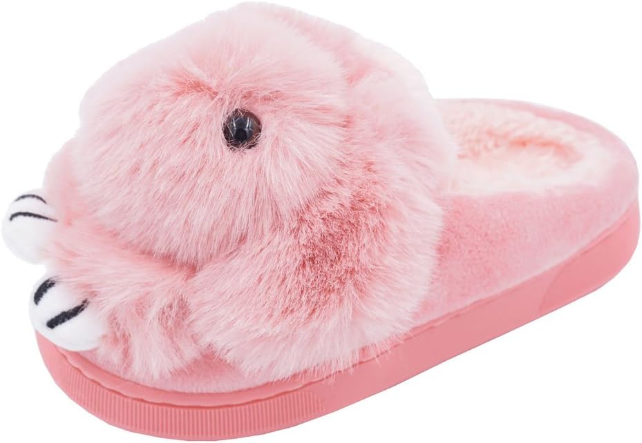 HiEase Boys Girls Cute Bunny Warm Slipper Non Slip Plush Bedroom Winter Slippers (Toddler/Little Kid) (10-11 M US Little Kid, Pink)