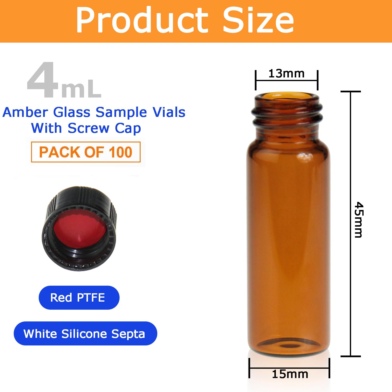 ALWSCI 100 sztuk 4 ml bursztynu próbki szklane buteleczki na próbki 13-425 czarne zamknięte zakrętki PP z czerwonym PTFE/białą wkładką silikonową, pojemnik na próbki, buteleczki laboratoryjne 15 x 45
