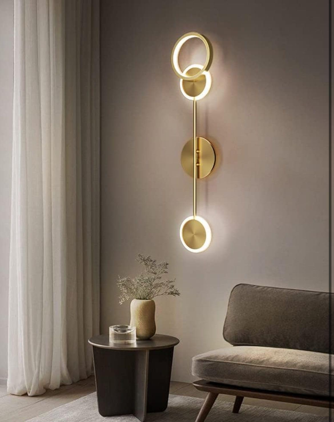 JSL LIGHTS 500MM LED Gold Long 3 Rings Wall Light - Warm White