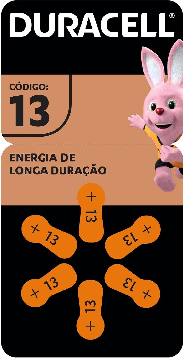 Duracell Pilhas Auditivas Nº 13 Pack 6 Unidades – Alta Performance para Aparelhos Auditivos