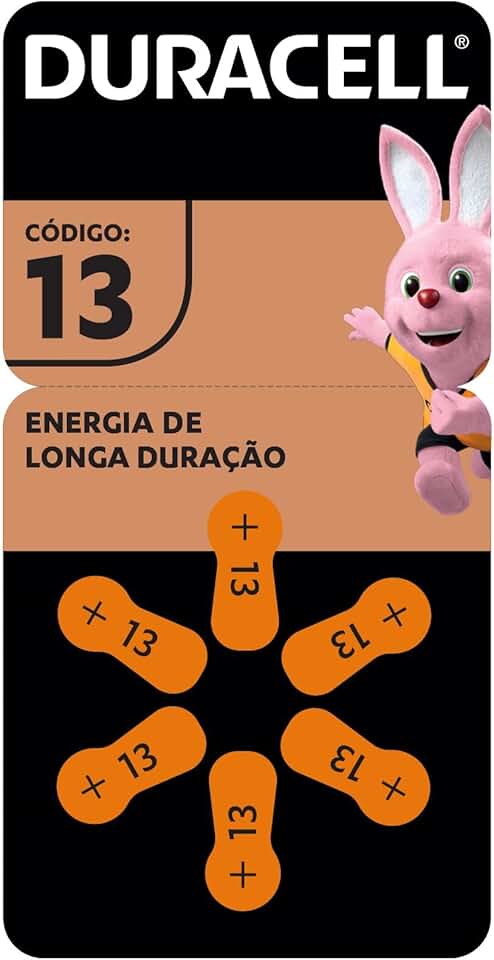 Duracell Pilhas Auditivas Nº 13 Pack 6 Unidades – Alta Performance para Aparelhos Auditivos