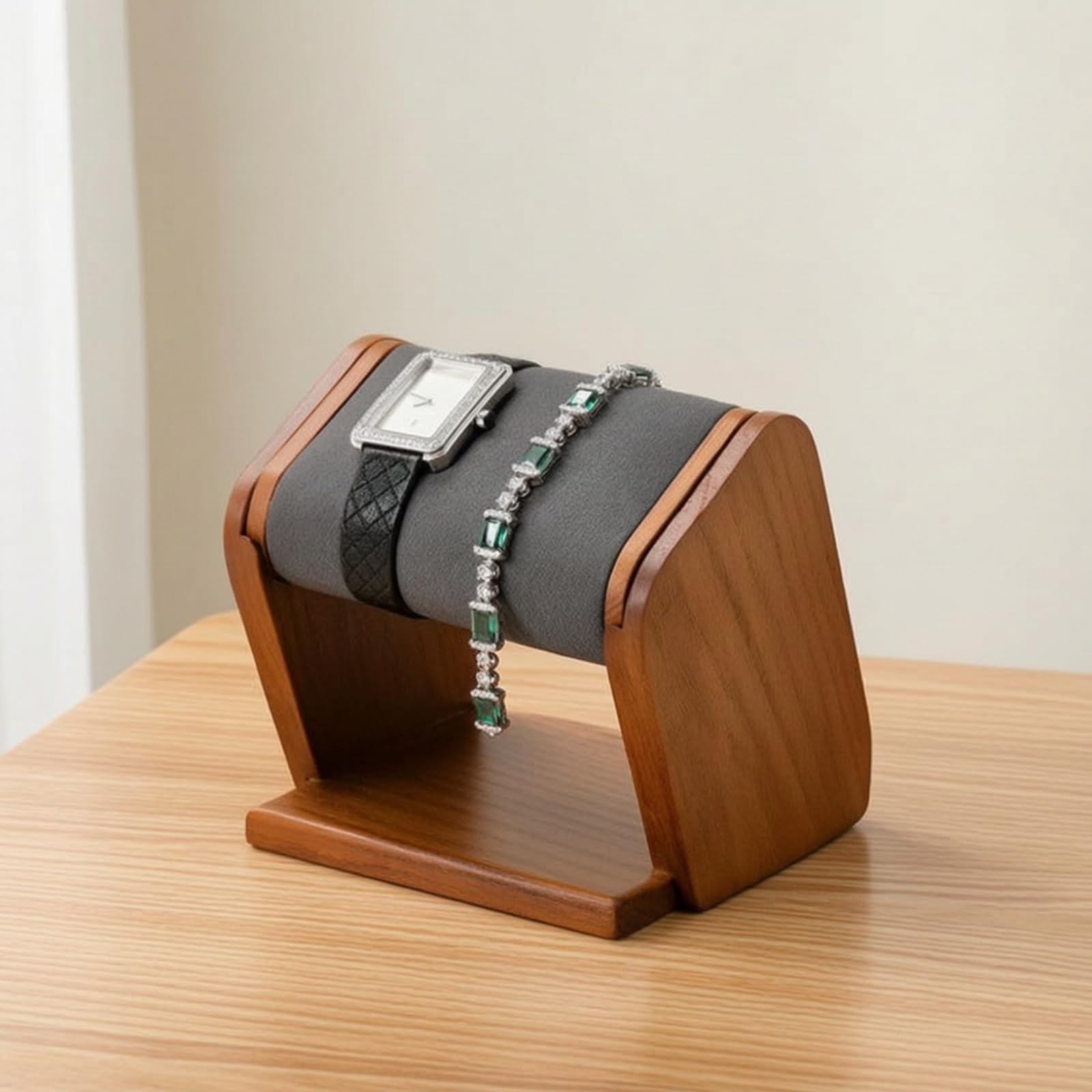 TISHITA Porte-montre avec Coussinet Doux et Structure Minimale pour Montrer Votre Montre sur le Bureau et l'Étagère Murale Dans la Chambre, Noir PU