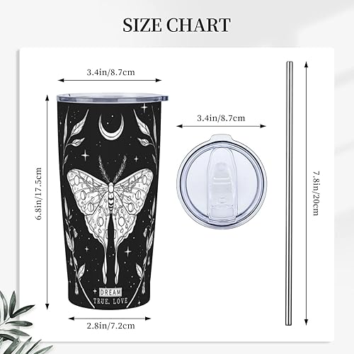 Miniatura 3 de SUPLUCHOM Vaso aislado de 20 onzas con tapa y pajita, de acero inoxidable, con diseño de mariposa, color negro, mágico, taza de viaje a prueba de