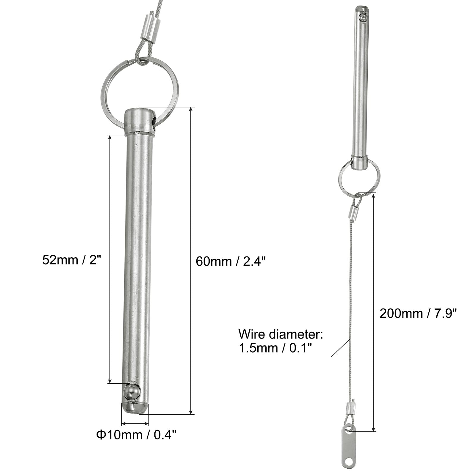 PATIKIL Quick Release Pin, Diameter 3/8"(10mm), Total Length 2.4"(60mm), Effective Length 2"(52mm) - Image 2