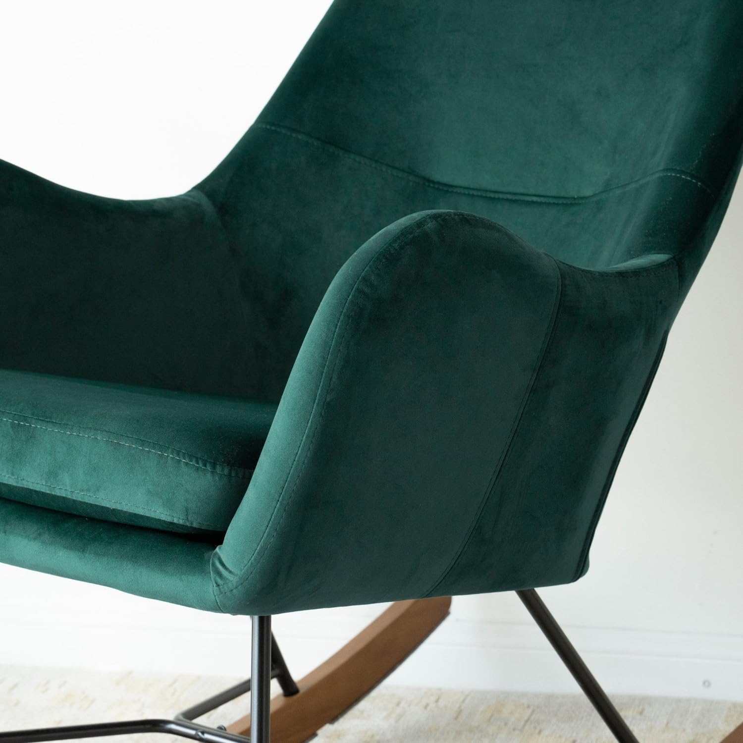 Chelsea Velvet Rocking Chair in Green Velvet Green Comfortable Design for Home and Nursery Relaxing Indoor Chair