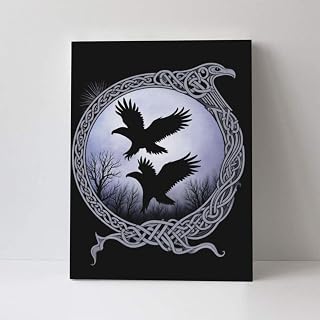 Garwewy Viking Norse Rune with Odin Ravens 12x16 Inch Unframed Canvas Wall Art for Living Room, Home Decor for Bedroom, Office