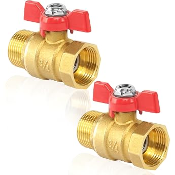 Brass Ball Valve 3/4 Inch Pack of 2 Ball Valve with Red Wing Handle Ball Valve with Wing Handle 3/4 Inch IG/AG Brass Shut-off Valve for Water Pipes Tap