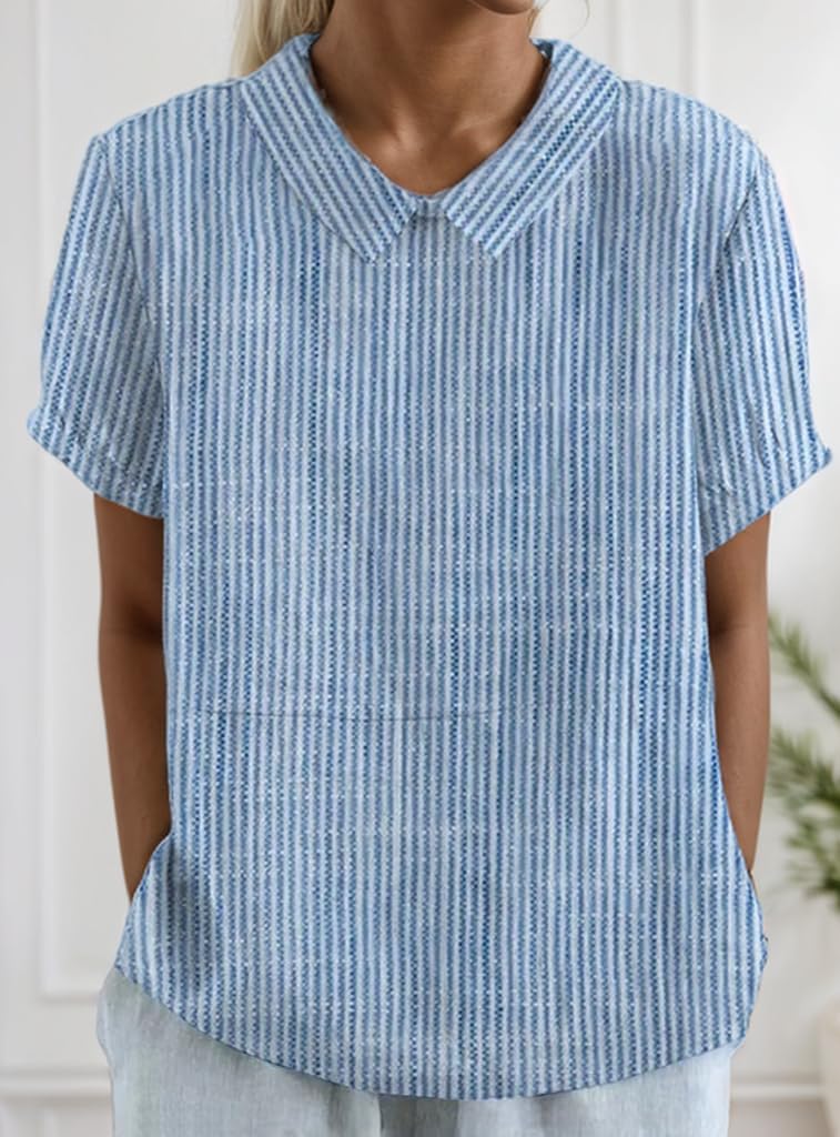 Akivide Women's Summer Cute Cotton Linen Boho Graphic Lapel Shirts Plus Size Lightweight Short Sleeve Dressy Casual Blouses - Image 2