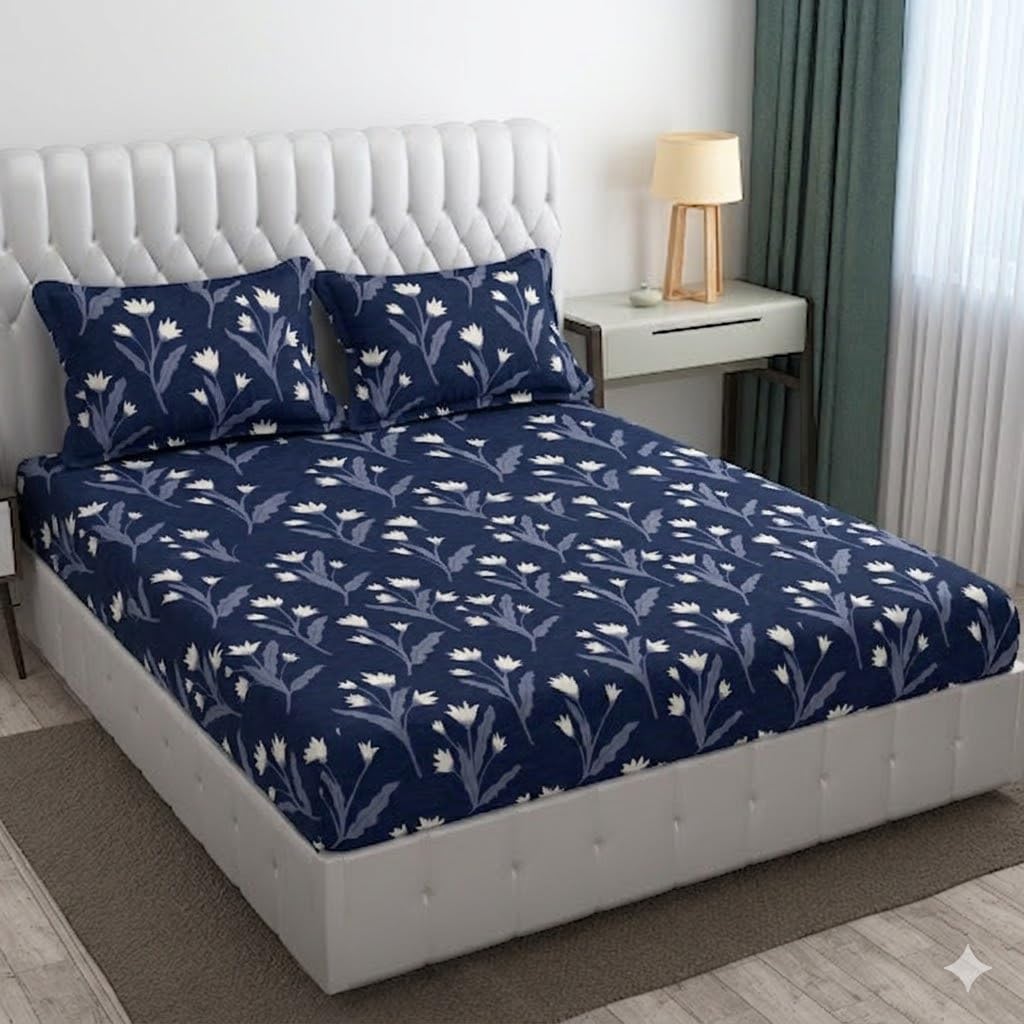 Cotton Bolls Textiles Glace Cotton Flat Bedsheet 90x90 Inch with 2 Pillow Covers – Soft Breathable Glace Cotton, Printed Bedding Set for Double Bed-image-21