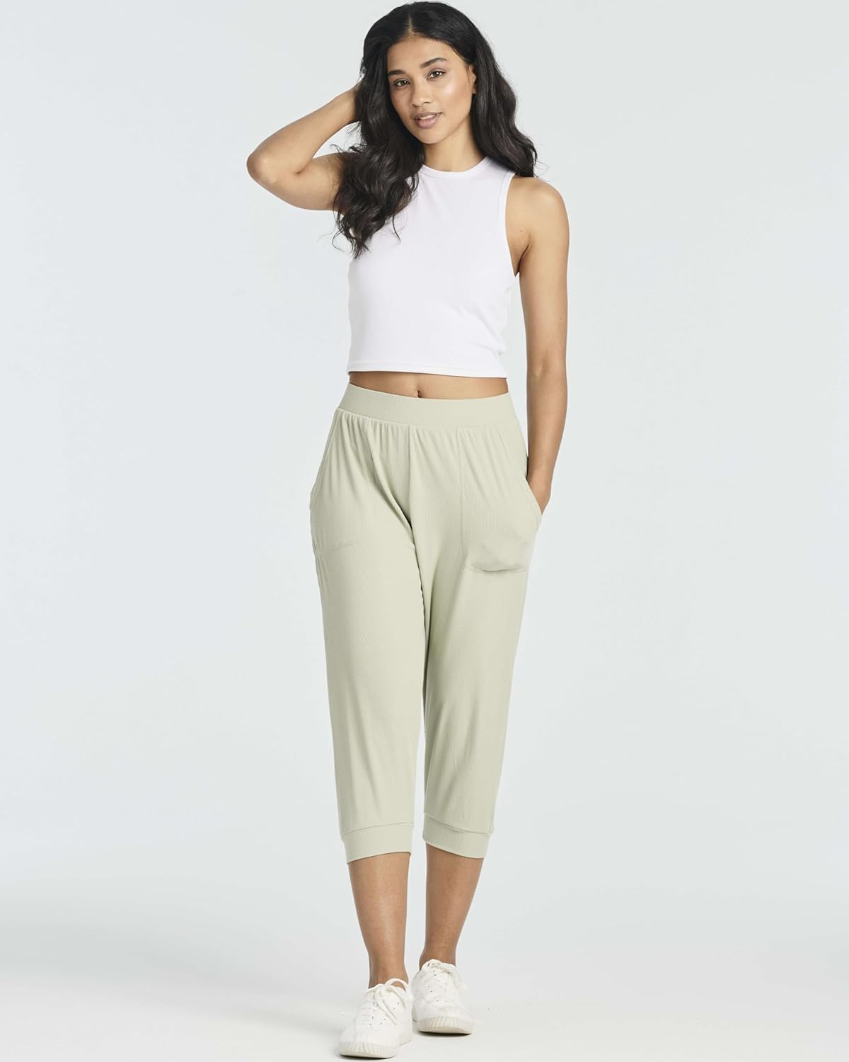 Real Essentials 3 Pack: Women's Ribbed Capri Jogger Lounge Sweatpants with Pockets Yoga Workout (Available in Plus Size) - Image 6