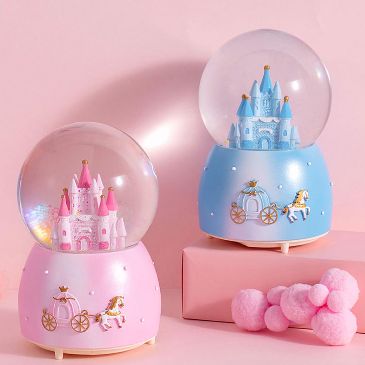 Uonlytech Caja de Música Bola de Cristal Decorativa Azul Resina y Vidrio, 3 Piezas, Adecuado para Decoración de Habitación y Escritorio Infantil