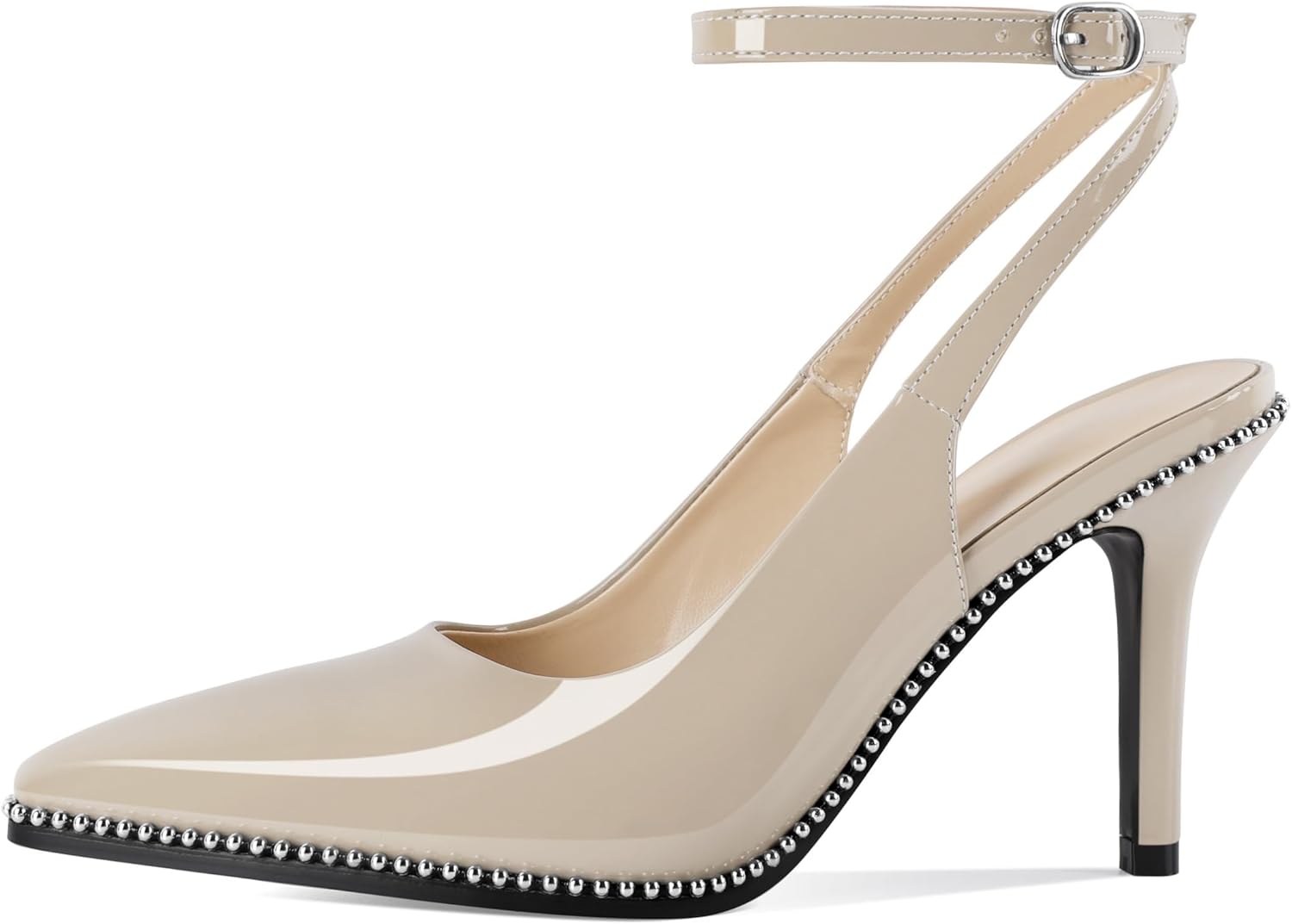 Soireelady Women's Slingback Heels Ankle Strap Pointed Toe Stilettos High Heel Beaded Pumps Dress Shoes 3.5 Inches - Image 6