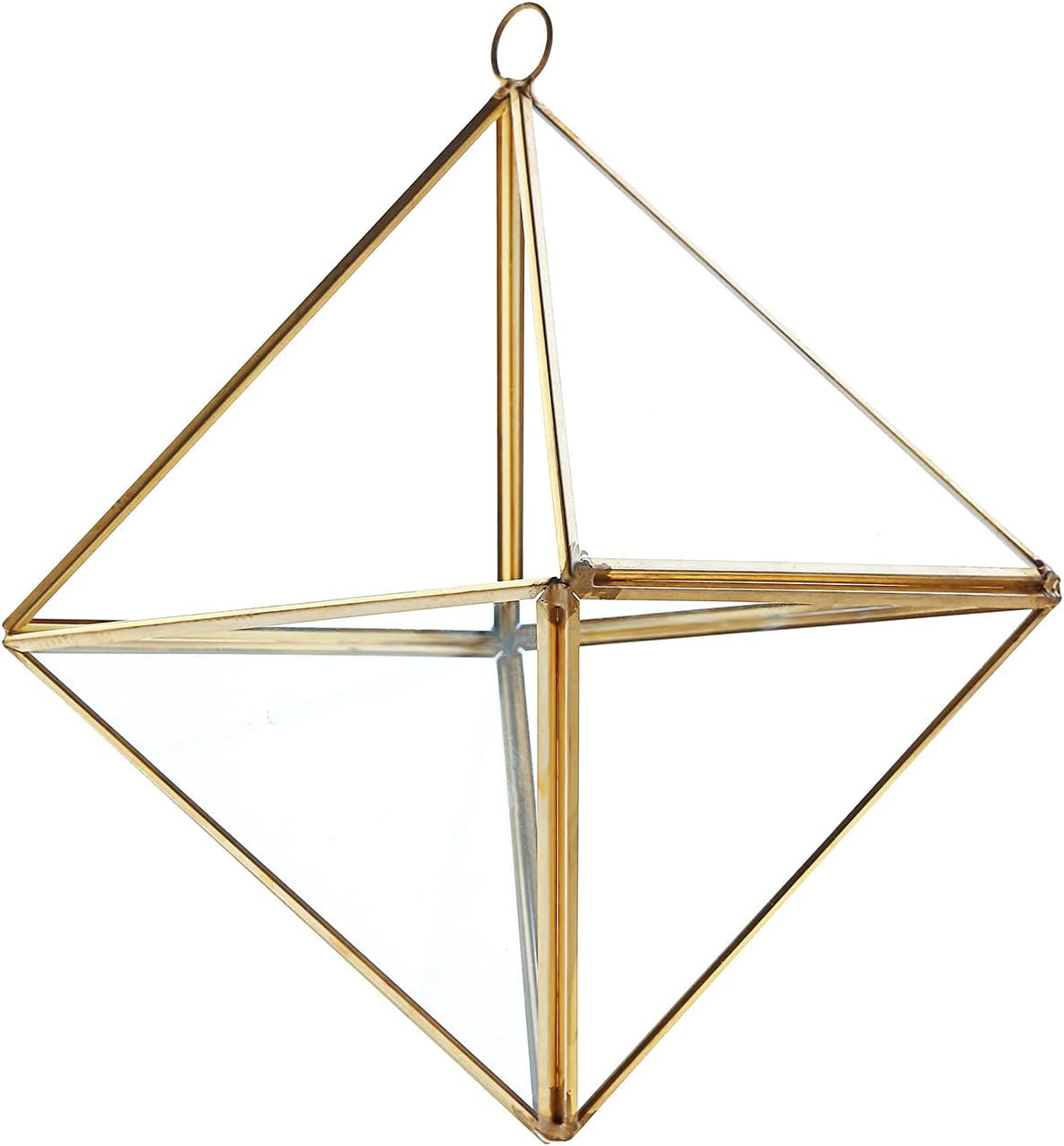 Gold Geometric Hanging Glass Terrarium for Succulent & Air Plant Tabletop Centerpiece Home Office Decor Gift Idea - 9" Diamond Prism