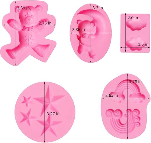 Miniatura 2 de Moldes de chocolate con estrella, lindo oso con luna, moldes de silicona de arco iris de nube, oso para fondant, para decoración de pasteles,
