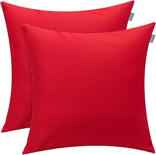 Thmyo 2 Pack Cotton Solid Decorative Square Throw Pillow Covers Christmas DIY Throw Pillowcase Blank Sublimation Pillow Cases Heat Transfer Pillow Covers Christmas Red Cushion Cover(18x18 inch)