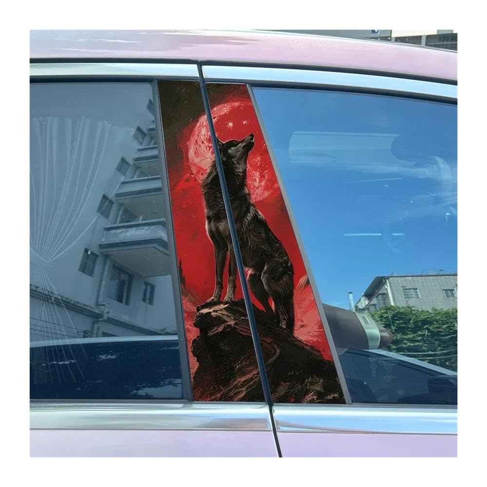 Body Parts 2pcs Car B-Pillar Decals Wolf and Full Moon Auto Center Pillar Waterproof Sticker(E)