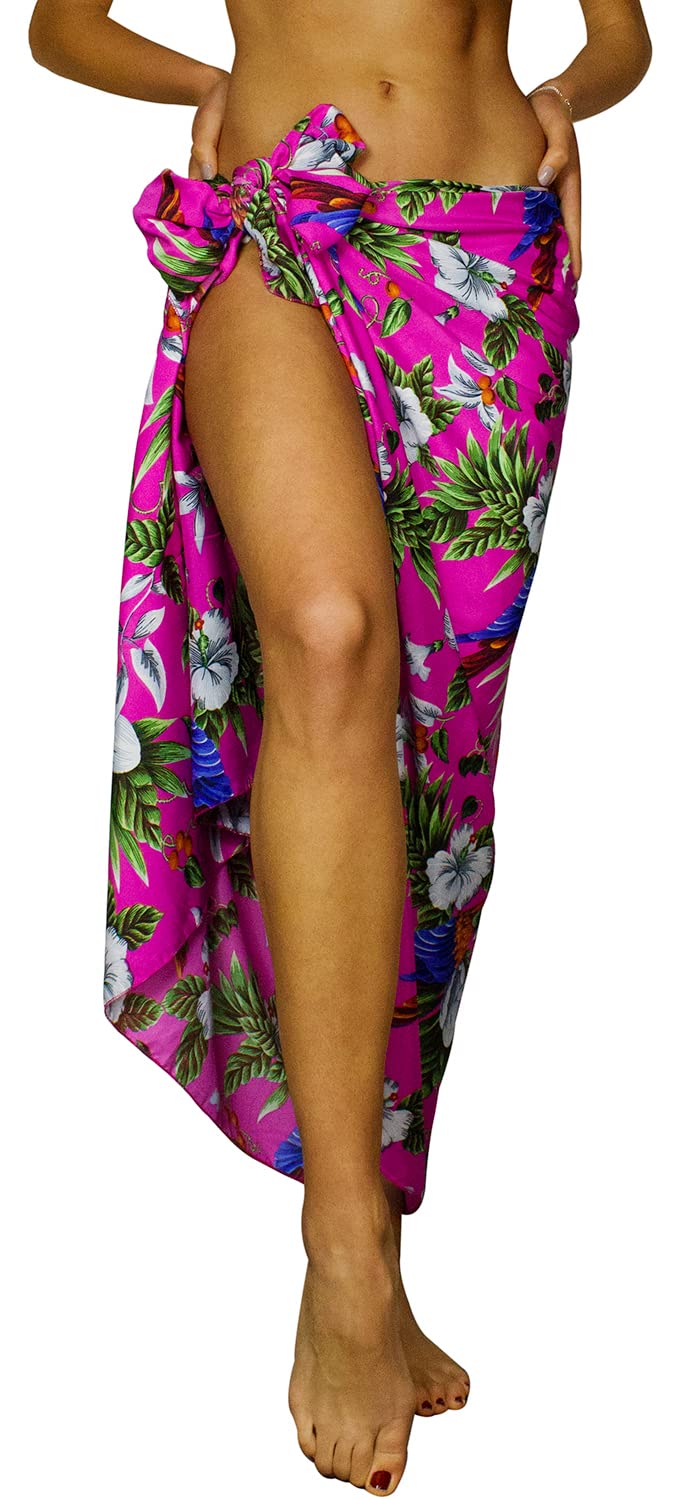 King Kameha Women's Cover-Up Cherryparrot Pink Big Funky Hawaiian Cover-Up Pareo Sarong, Cherryparrot, Pink, Big