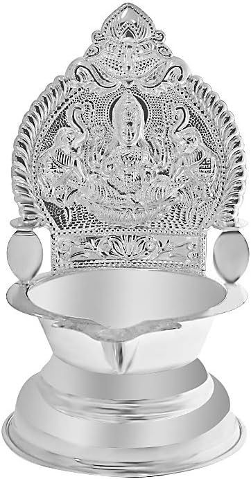 Om Pooja Shop Gajalakshmi Diya in Pure Silver - Size 7 x 4 x 5 cm