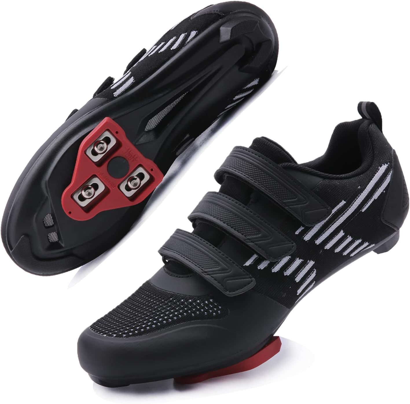 Unisex Road Bike Cycling Shoes Compatible with Peloton Shimano SPD Bike Riding Shoes for Men Women, 3 Straps, Pre-Installed Delta Cleats for Indoor Outdoor Cycling Biking