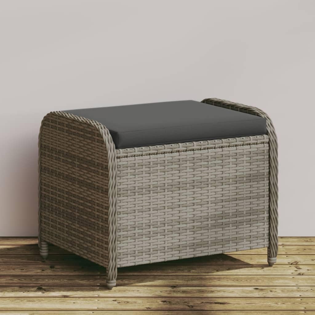 vidaXL Gray Poly Rattan Patio Stool with Cushion - Removable Cover, Weather-, Powder-Coated Steel Frame - 22.8" x 18.1" x 18.1" Outdoor Seating for Garden, Patio, Deck