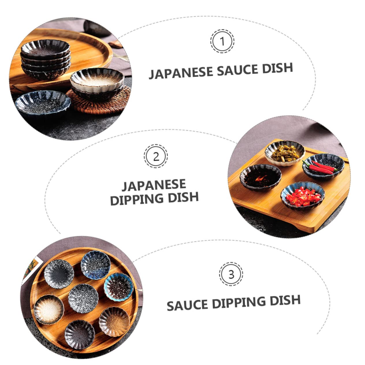 Cabilock 5pcs Japanese Ceramic Dipping Dishes Small Sauce Plates for Sushi Soy Sauce Random Style