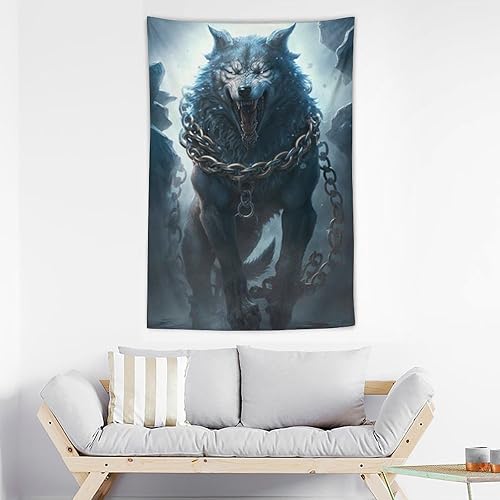 Miniatura 3 de Tapiz de pared de mitología nórdica Fenrir El lobo místico, tapices de pared con impresión artística, tapiz colgante de habitación, decoración