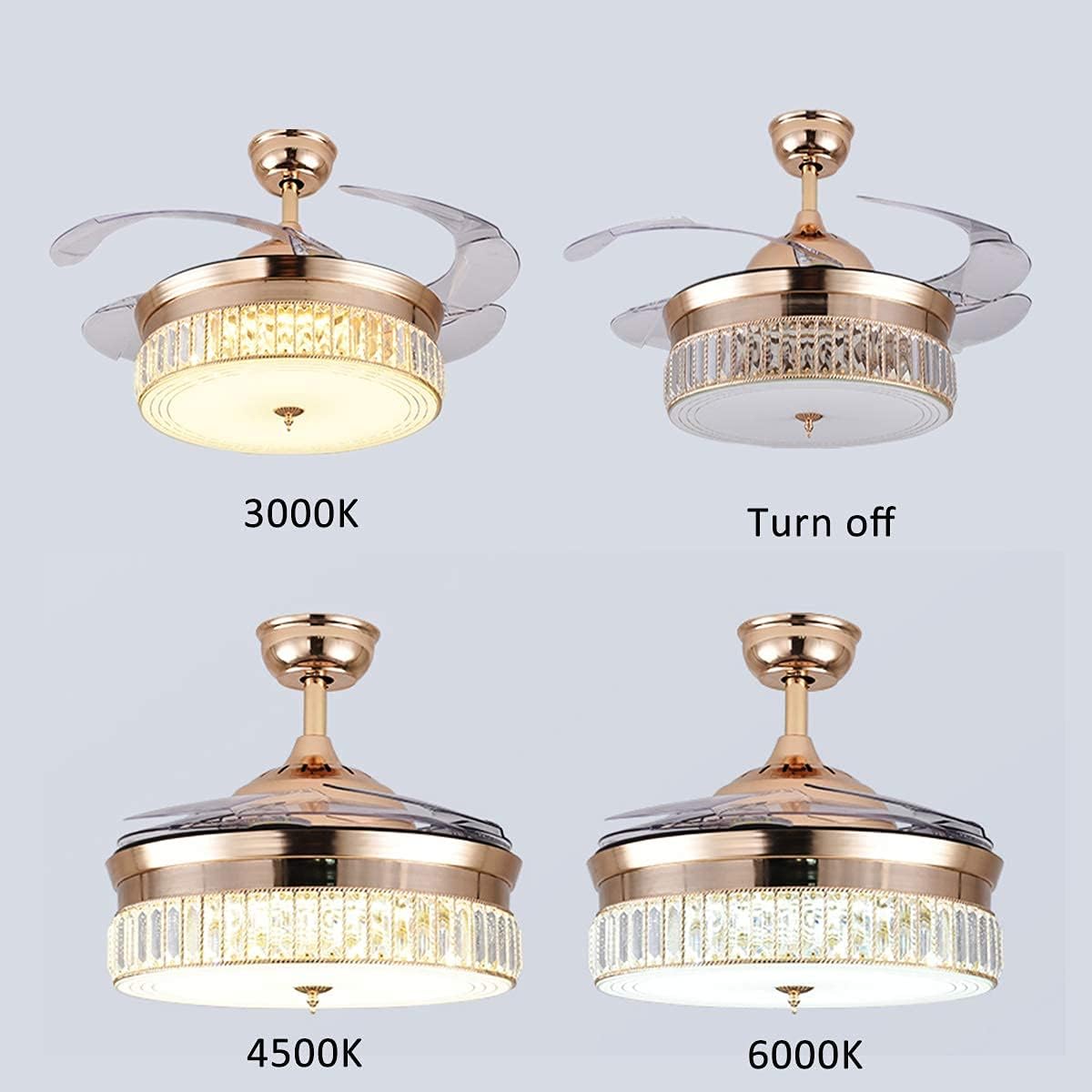 🔥 Fansan 36 Crystal Ceiling Fan with Light and Remote, Crystal Chandelier Ceiling Fan, 3 Light and Wind Speed Changing, Retractable Fan Chandelier for Dining Living Room Bedroom (Gold)