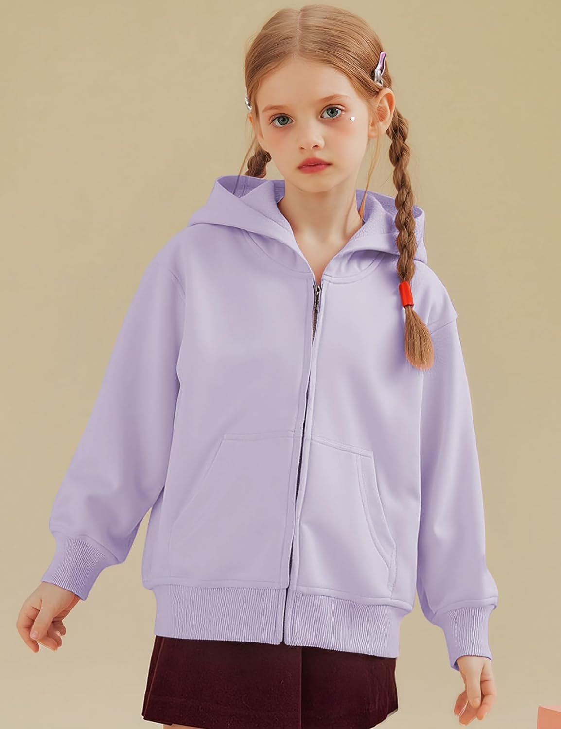 Flygo Unisex Boys Girls Hoodie Sweatshirt Full Zip Up Casual Long Sleeve Solid Jacket Kids Lightweight Outwear with Pockets - Image 2