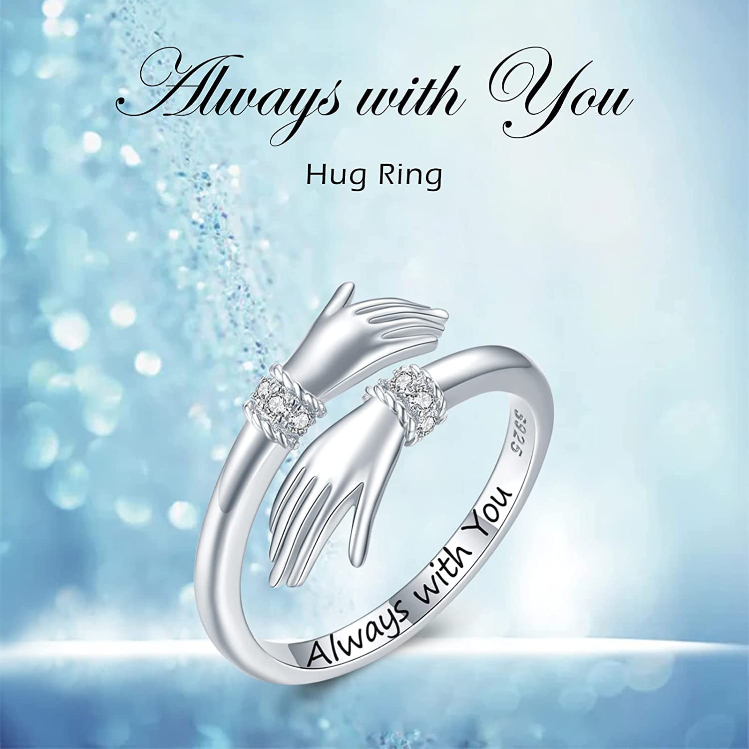 Adjustable Crystal Toned Silver Ring for Valentine