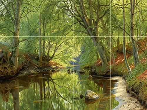 Tile Mural Forest Stream by Peder Monsted Trees River Green