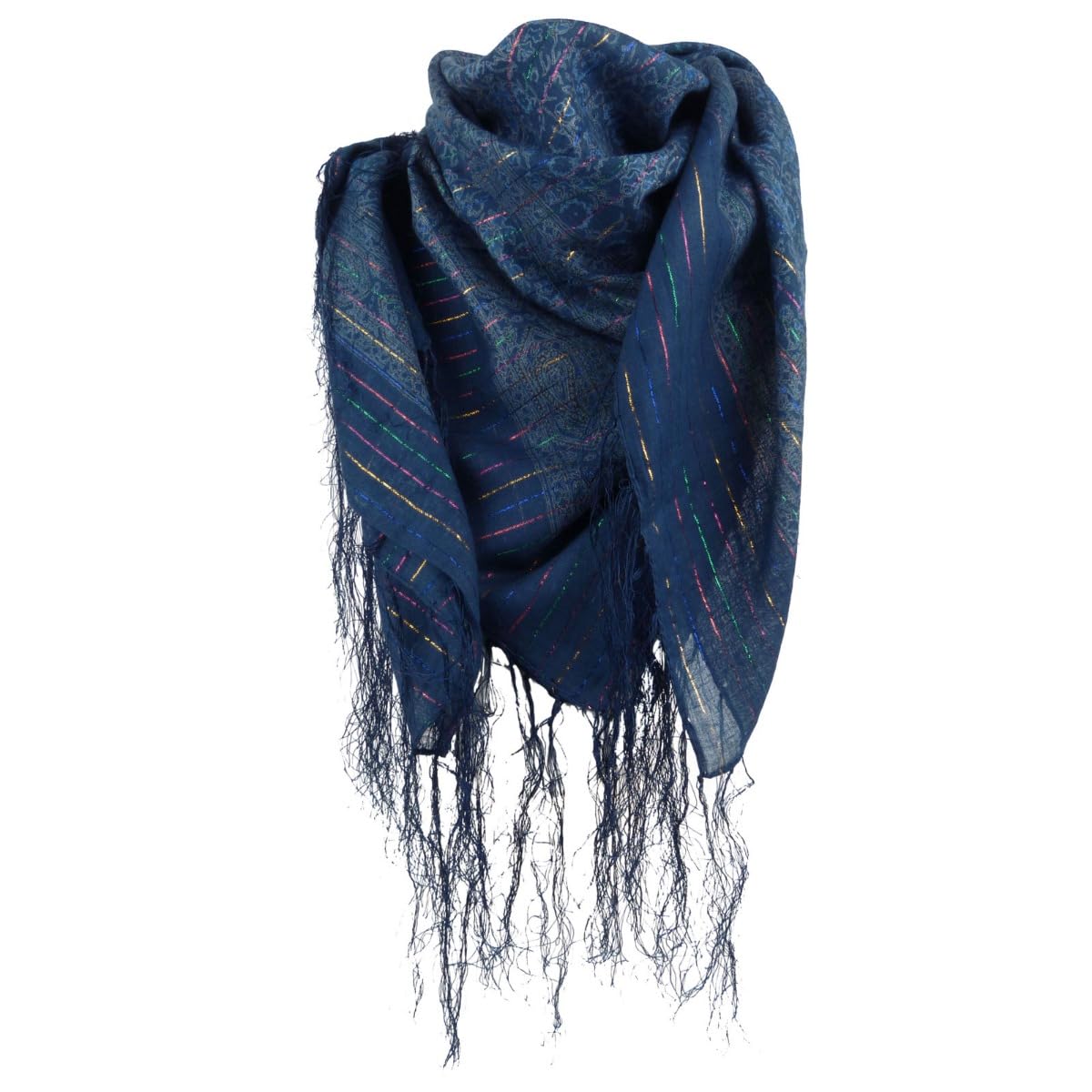 Asita Womens Sparkly Lurex Thread Paisley Tassels Square Scarf