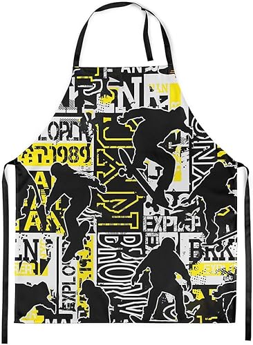 Vista 12 de Castle Fairy Delantal de patineta, delantales de cocina deportivos para patineta, niños y adolescentes Monopatín Negro