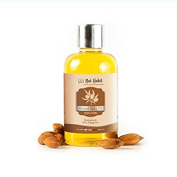 Nat Habit 100% Pure Almond Baby Oil For Baby Skin & Hair, Enriched With Vit E & Omega-3, 6 Non-Refined, LLP Free, Chemical & Preservative Free - 100 ml