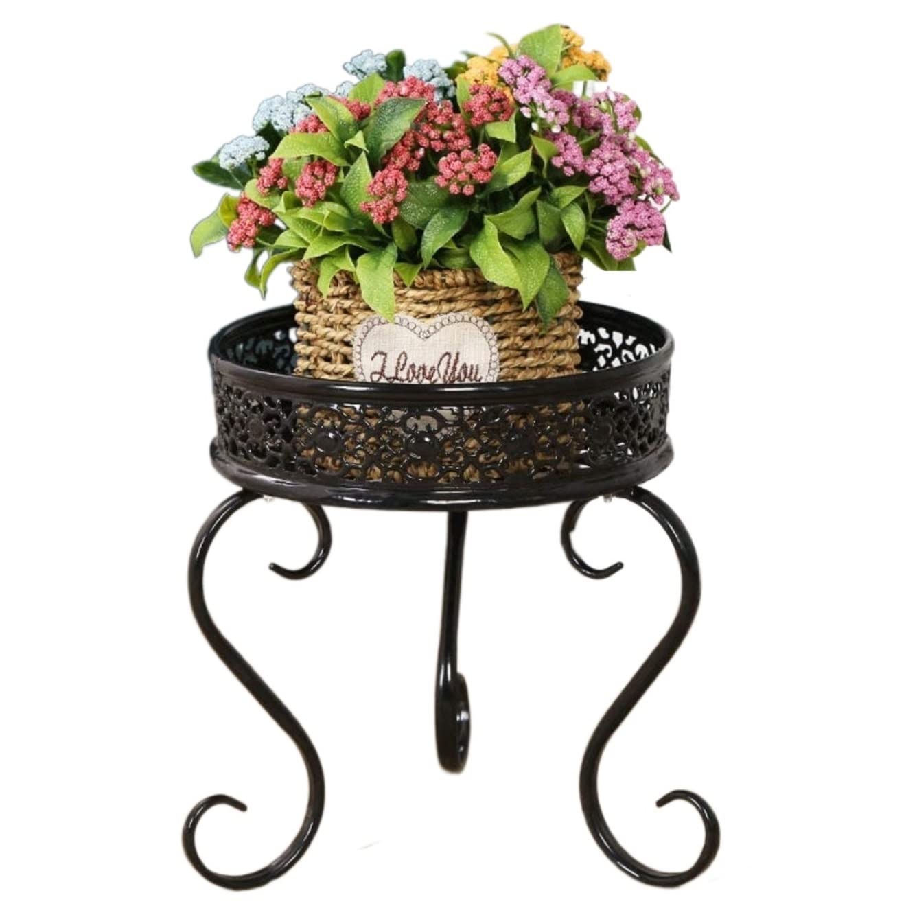 Lpmengs-EU Plant Stand Shelves Flower Holder Metal Single Stool Iron Indoor Outdoor Decoration Shelf Rack(Nero1Pcs,24*28cm)