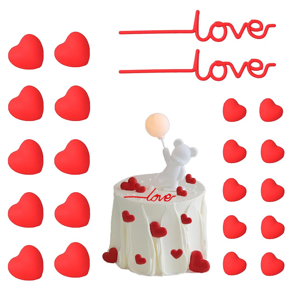 22 Pcs Valentine’s Day Cake Topper Red Heart Love Cake Decoration Multi Sizes 3D Heart Cake Toppers Love Cake Picks Cupcake Topper for Wedding Engagement Anniversary Mother’s Day Cake Decoration