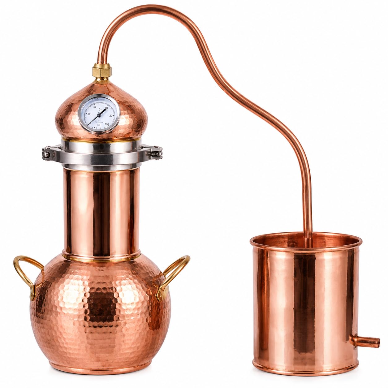 Kit alambicco in rame da 2 litri con termometro, distillatore domestico per whisky, oli essenziali e distillazione in piccoli lotti