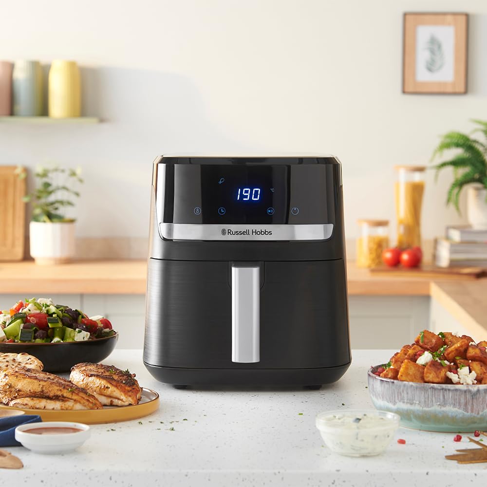 Russell Hobbs Friggitrice ad Aria 5,5L Rapid Air [Compatta, 9 Funzioni] (Lavastoviglie ok,Ceramica antiaderente, No BPA, Schermo touch,Frittura senza olio, Griglia,Cottura al forno e Arrosto)27621-56