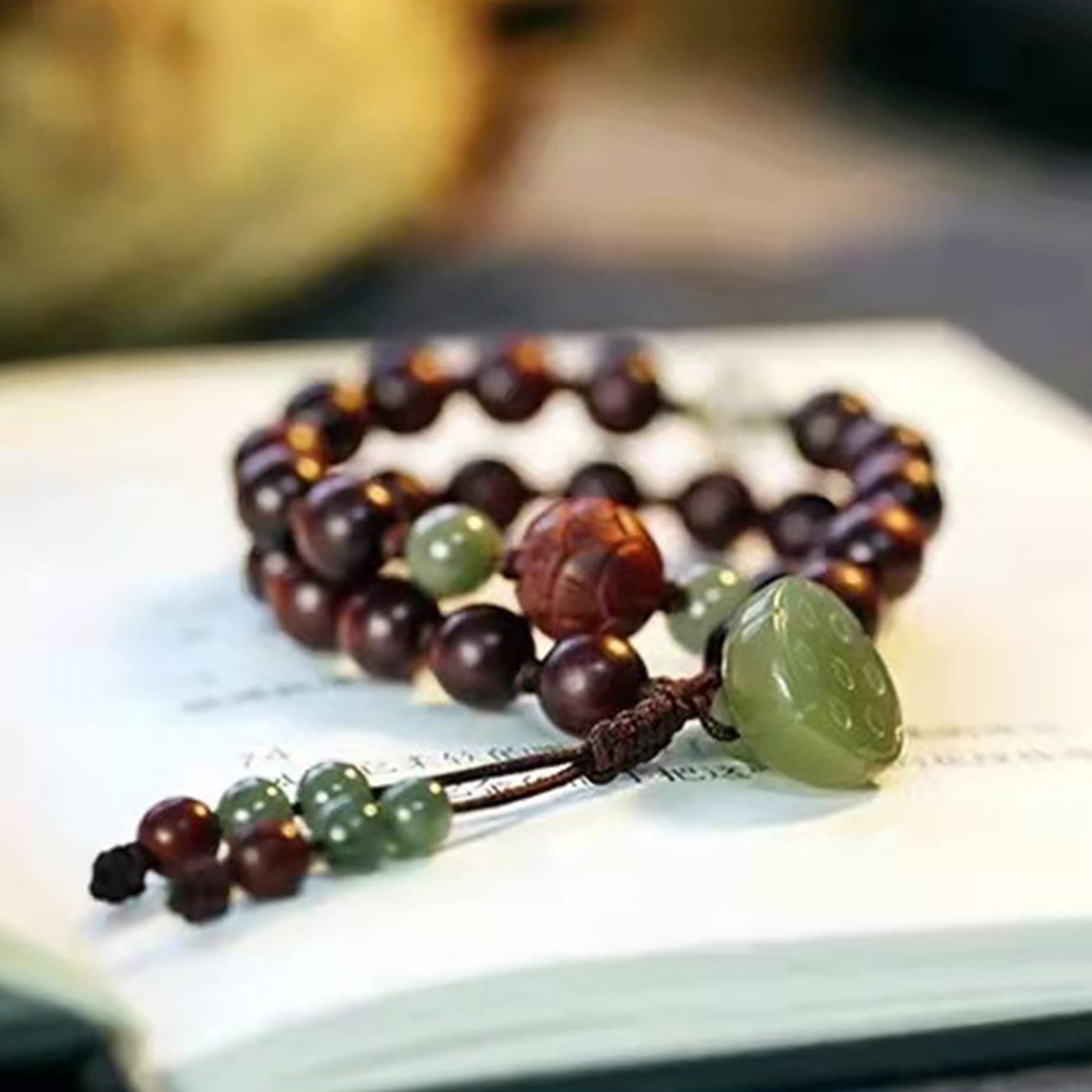 Pulsera Feng Shui Pulsera Feng Shui Verde Natural Jade Hetian Loto? Pulsera con cuentas de madera Feng Shui Riqueza Amuleto Colgante Chakra contra el Mal Piedras preciosas Pulsera Portafor