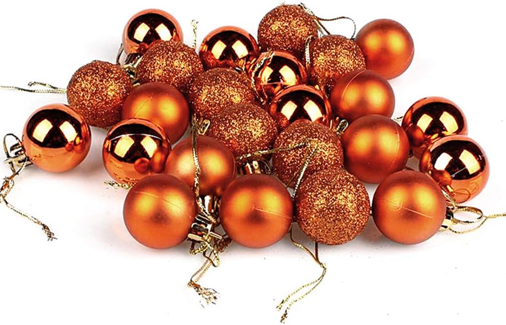 24pcs Christmas Ball Baubles,1.2" Shatterproof Assorted Plastic Hang Balls Pendant for Tiny Xmas Tree Decoration(Tiny Size,Brown)