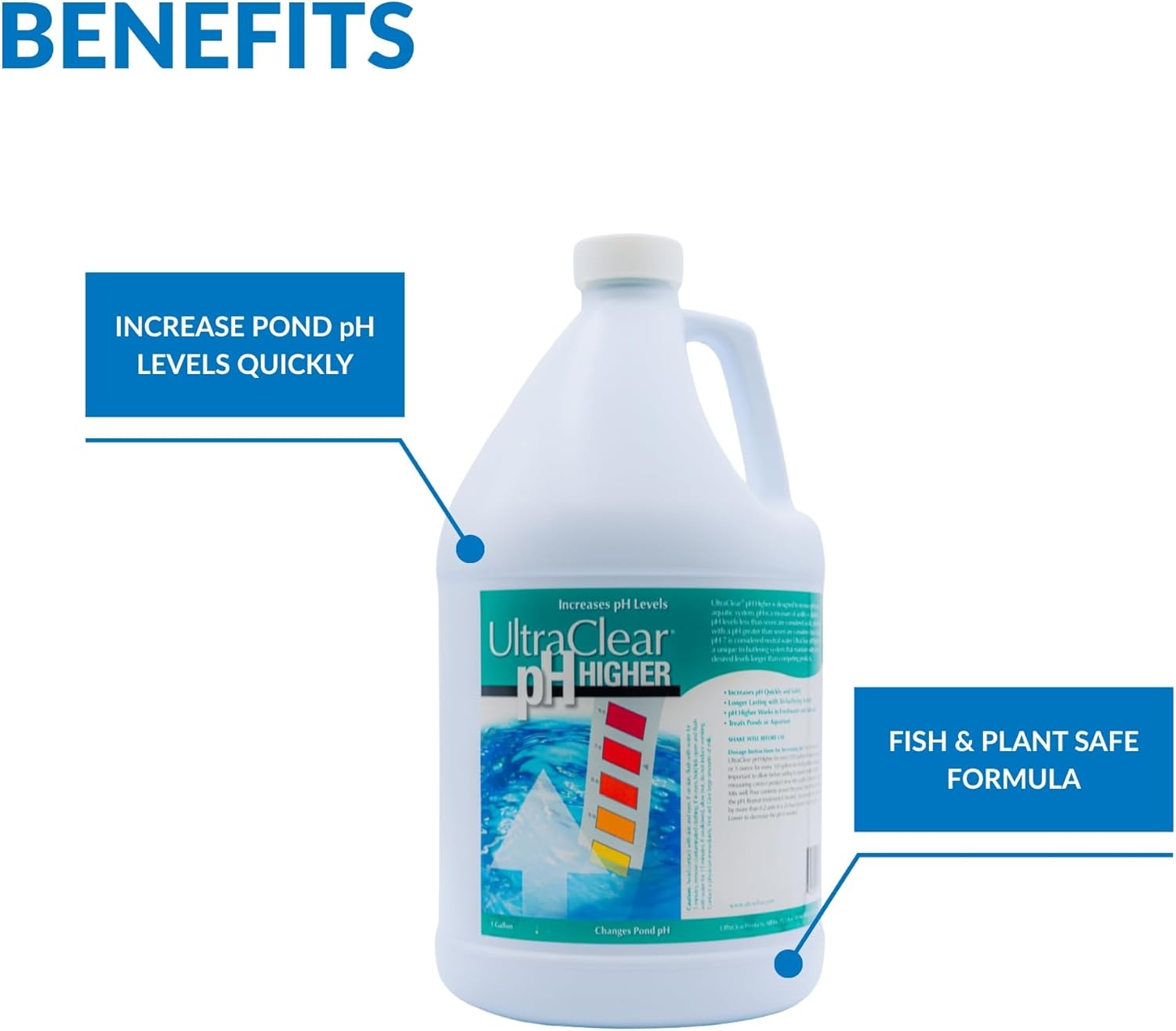 pH Higher 1 Gal – Natural Pond pH Increaser – Safely Raises Low pH & Supports Water Balance – Safe for Fish, Plants & Wildlife, Treats Up to 25,000 Gallons