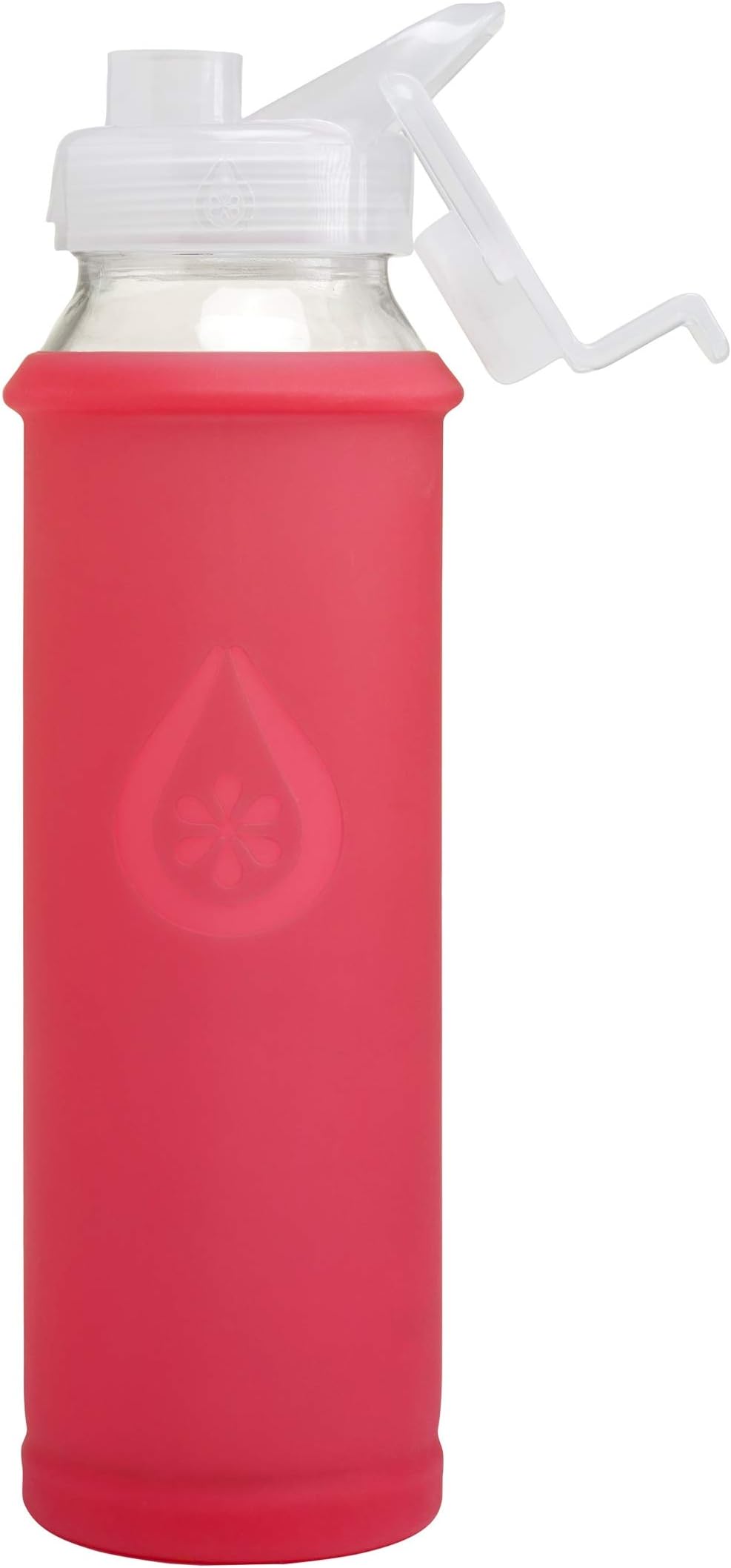 Eveau Glass Water Bottle with Flip Lid, Bumperguard Silicone Sleeve, Wide Mouth Opening, 21 Ounce/630 ml