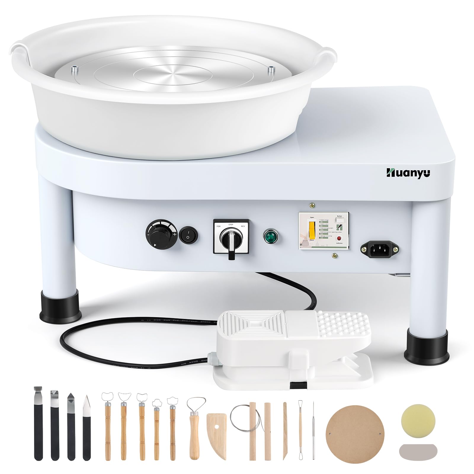 Máquina de torno de cerámica Huanyu de 12 pulgadas con sistema de bate, pedal manual, máquina formadora de rueda de cerámica eléctrica, kit de herramientas para esculpir arcilla artística DIY