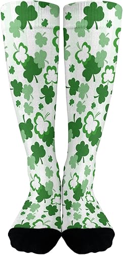 devor Calcetines altos para mujer, calcetines altos hasta la rodilla, calcetines de moda verde trébol hoja calcetín, Blanco